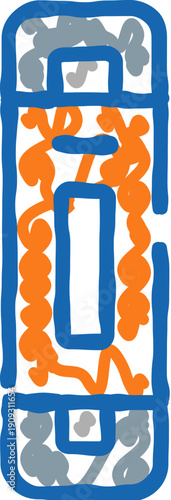 Paternoster elevator building doodle outline, showing its continuous loop mechanism moving people between floors, representing vintage vertical transport technology