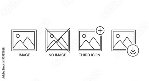 Line icons representing image management actions in a digital interface from left to right
