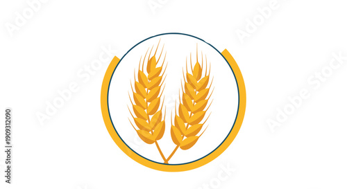 Symbolic representation of two golden ears of wheat encased within a decorative circular frame on a white background.