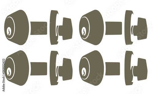 Deadbolt Security Lock Set - Black Single Cylinder Deadbolt and Heavy Duty Bolt Silhouettes Isolated on White