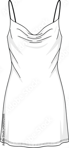 Elegant Minimalist Fashion Sketch: Sleeveless Cowl Neck Dress - Versatile Design for Summer Apparel, Lingerie, and Evening Wear in Modern Fashion Illustration Style