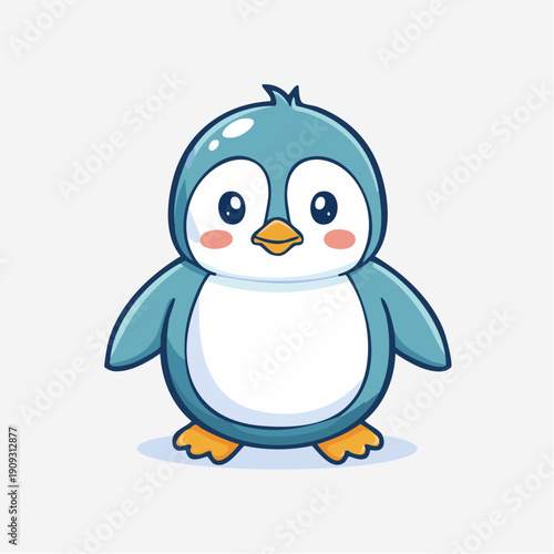 A cartoon penguin standing on its feet with a cute expression is depicted in a simple illustration.