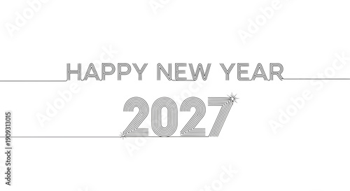 Happy New Year 2027 typographic design with abstract linear pattern