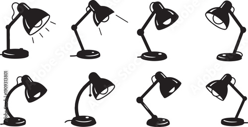 Various Desk Lamps in Different Positions and Angles Illustration