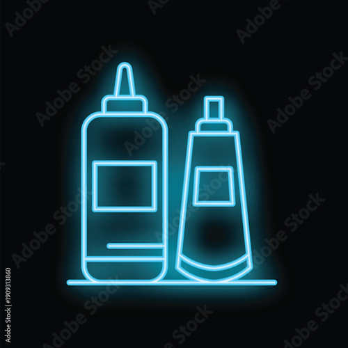 Glowing neon line cosmetic tube icon isolated on a black background vector illustration