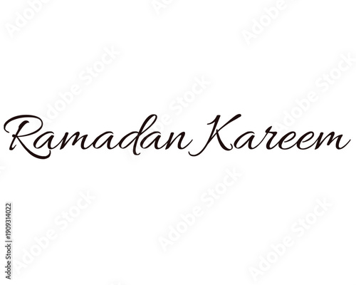 Ramadan Kareem elegant cursive calligraphy text, Islamic holiday greeting typography isolated on white background, vector illustration