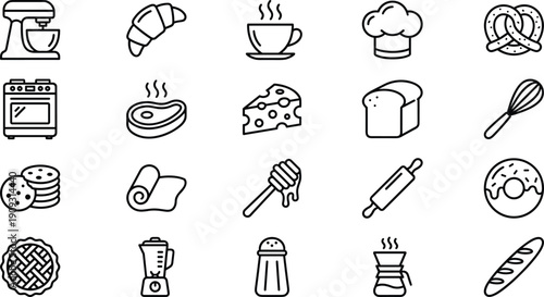 Mega Business, Global, Finance, Safety, and Food Line Icons Vector Set, Covering Eye Care, Waste Management, Baking, Growth Strategy, and Customer Feedback Symbols.