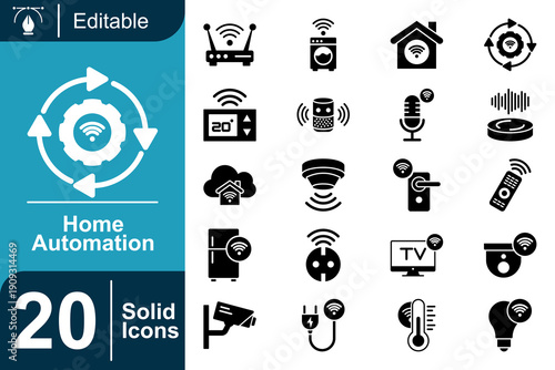 Home Automation Icons Smart Home Technology Symbols for IoT Devices, Security, and Connectivity