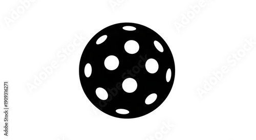 Minimal black pickleball ball silhouette with perforation holes. Simple sports icon for pickleball clubs, tournaments, apps, logos, court signage, and equipment branding.

