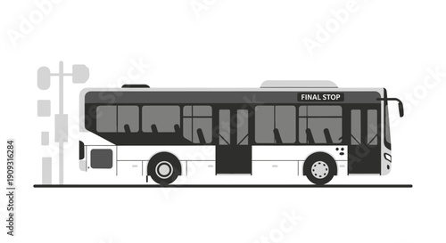 Public City Bus Illustration with Final Stop Destination Sign.