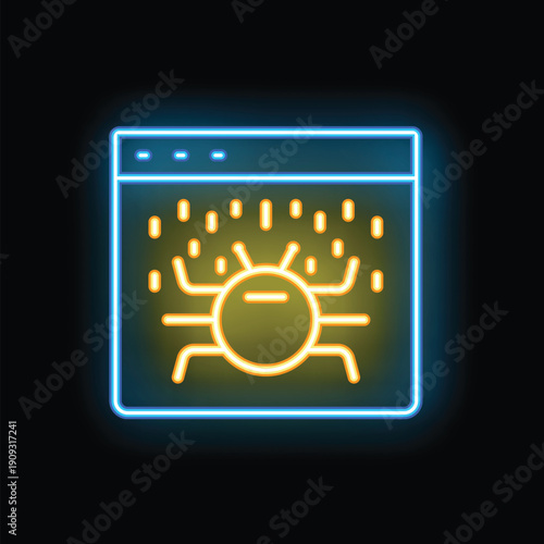 Neon sign of a website being attacked by malware, with a virus flooding the screen