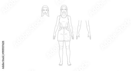 Wallpaper Mural Full Body Female Fashion Sketch, Head and Arm Detail, Fashion Design Torontodigital.ca