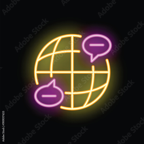 Neon sign representing global communication, symbolizing international relations and the power of connection in a modern world