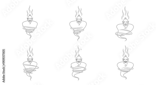 Genie Emerging from Lamp, Mystical Smoke, Six Variations, Outline Art