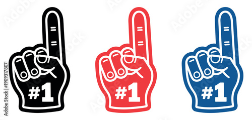 Bold Foam Finger Hand Icon Number One Gesture Sports Fans Vector Illustration