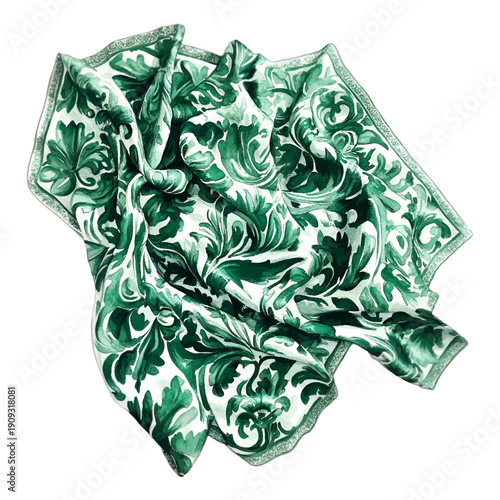 Green watercolor floral pattern scarf vector illustration on white background