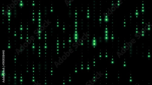 Background wall of flashing green led lights. Abstract rain of green falling lights. Peaceful calm background. Shining flicker animation for banner. VJ animation. 4k seamless loop video