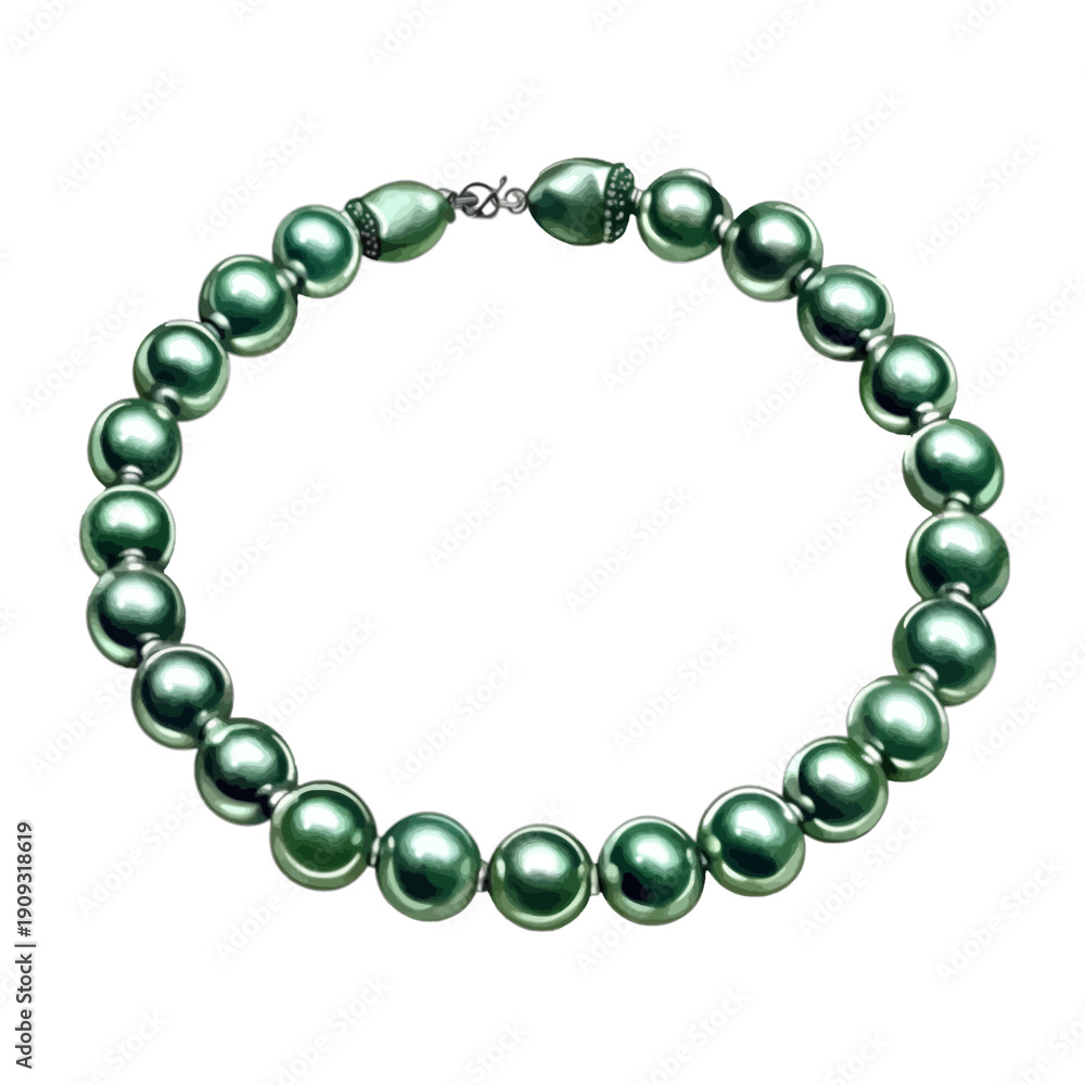 Obraz premium Emerald Green Pearl Necklace with Metallic Luster and Silver Clasp
