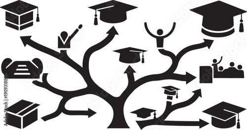 Education and Learning Concept with Graduation Icons and Symbols