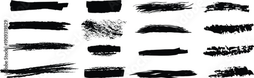 Collection of 15 unique black brush stroke textures and patterns