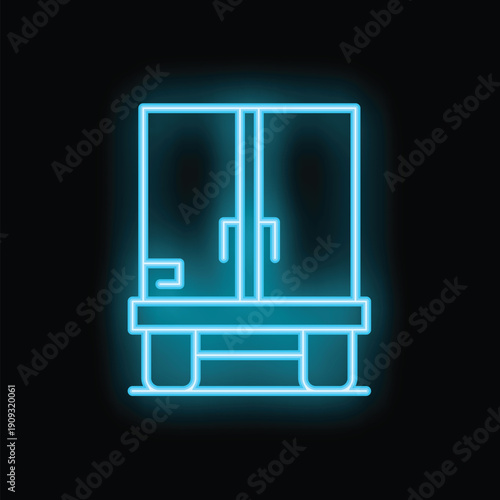 Glowing neon line locker or changing room icon isolated on black background. Vector illustration