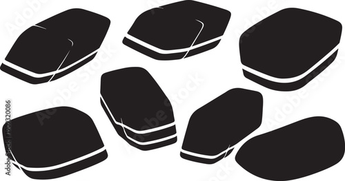 Black and white illustration of seven coffin shapes isolated