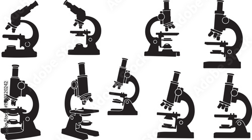 Collection of microscope silhouettes in various positions and angles