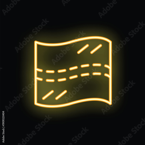 Yellow neon icon representing a flexible bandage on black background
