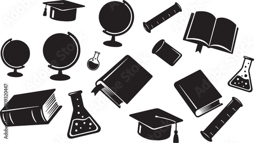Education icons and objects for learning and graduation themes