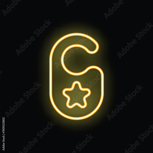 Glowing neon sign of a door hanger with a star in the middle