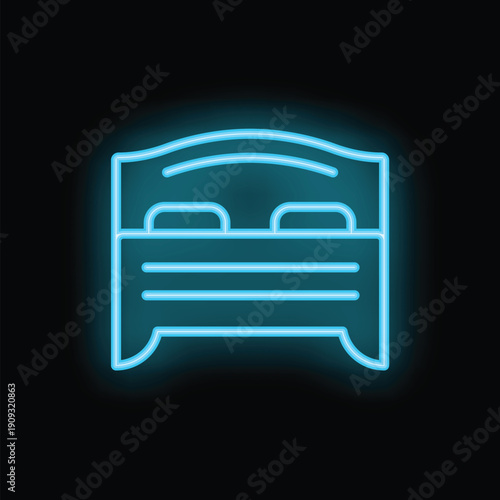 Neon double bed shining on a black background