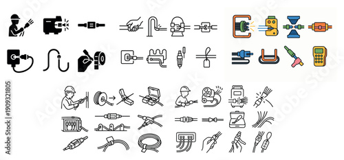 Electrical connection symbols and tools illustrated
