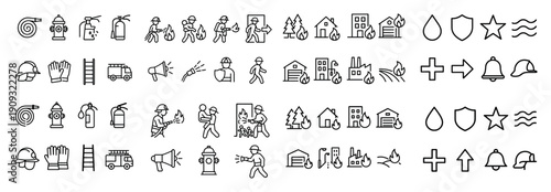 Fire safety icons collection set
