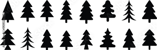 Christmas pine tree icons set with evergreen silhouettes winter forest symbols isolated on white background vector illustration