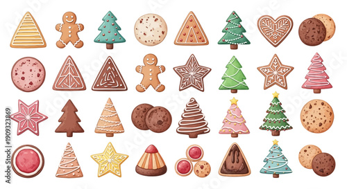 Festive Assortment of Delicious Christmas Cookies in Various Shapes and Sizes, Perfect for Holiday Baking and Celebrations