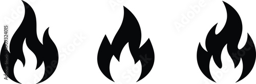 Fire flame silhouette icons set isolated on white background, abstract fire symbol vector illustration for warning, safety, design, branding