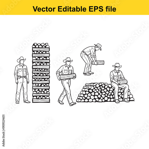  illustration of workers stacking stones