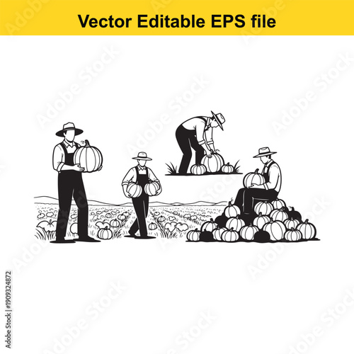  farmers harvesting potatoes in a field