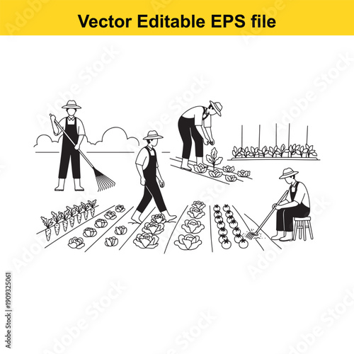  farmers tending to crops in a field