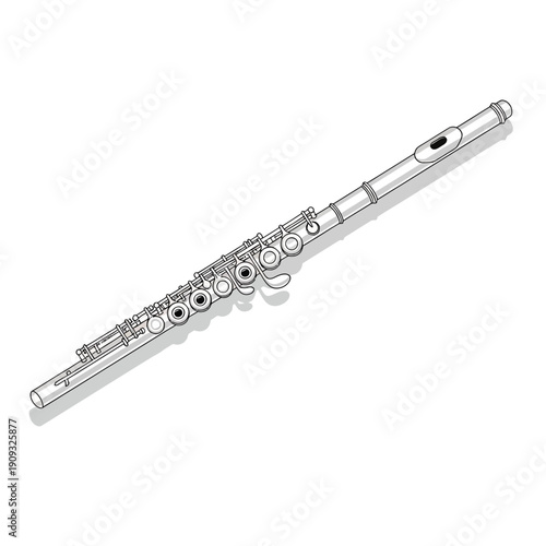 Elegant silver flute on white background for music concepts