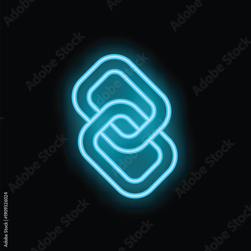 Two neon blue chain links are glowing on a black background
