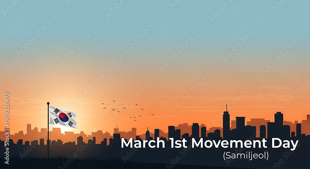 Fototapeta premium March 1st Movement Day Korea Skyline Silhouette Sunrise Background
