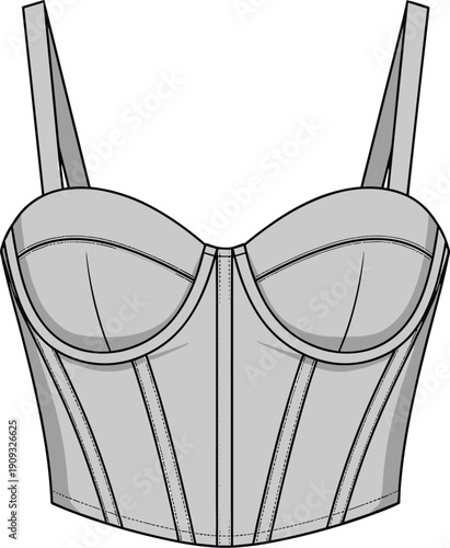 Fashion-Forward Corset Top Illustration: Modern Design with Structured Silhouette for Editorial Fashion Design, Garment Mockups and Trend Forecasting