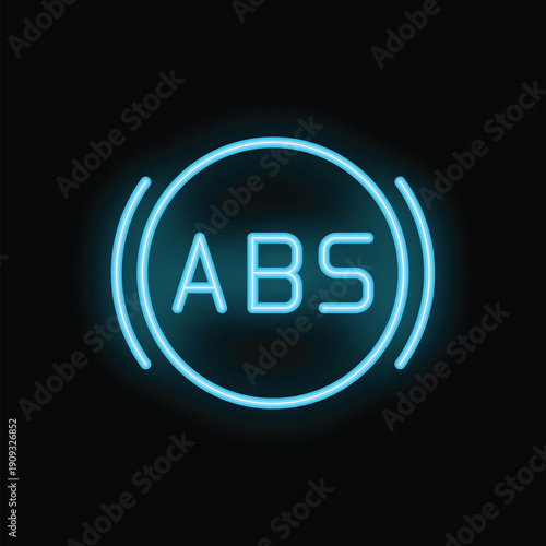 Blue neon icon of abs light glowing on black background