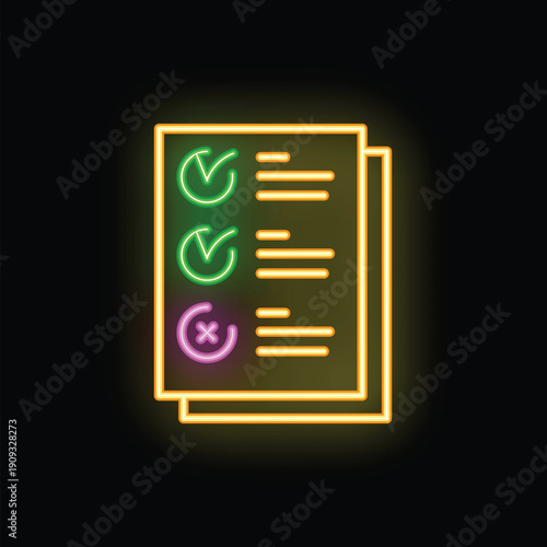 Neon sign showing a checklist with some items checked and one item marked as wrong