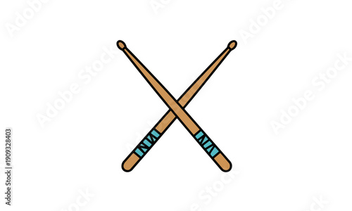 Pair of Crossed Drumsticks Illustration with Blue Grip Tape