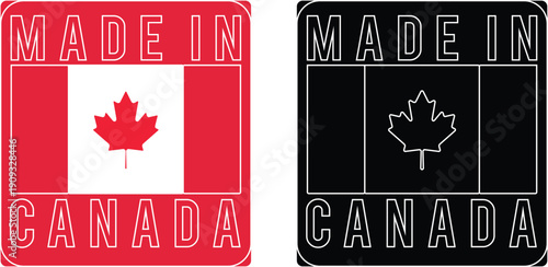 Two Canadian flag badges with red and black maple leaf and text Made In Canada Keywords: Canada