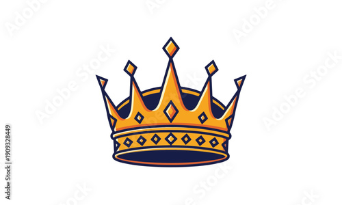 Gold King Crown Illustration Logo Design on White Background
