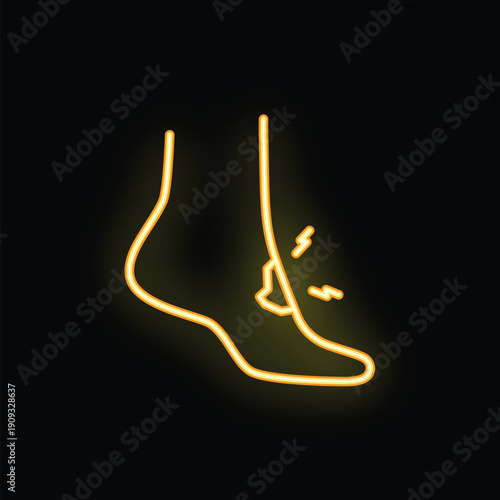 Neon sign representing pain in the ankle area, evoking health and medical concepts