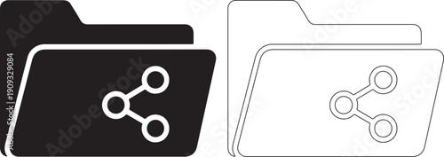Black and white file folder icons with share symbol